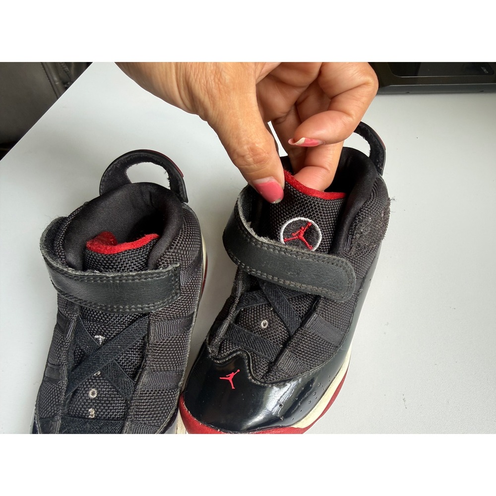 Jordan 6 Rings Bred Kids Black Patent Leather Athletic Sneakers 323420-062 - Picture 5 of 6